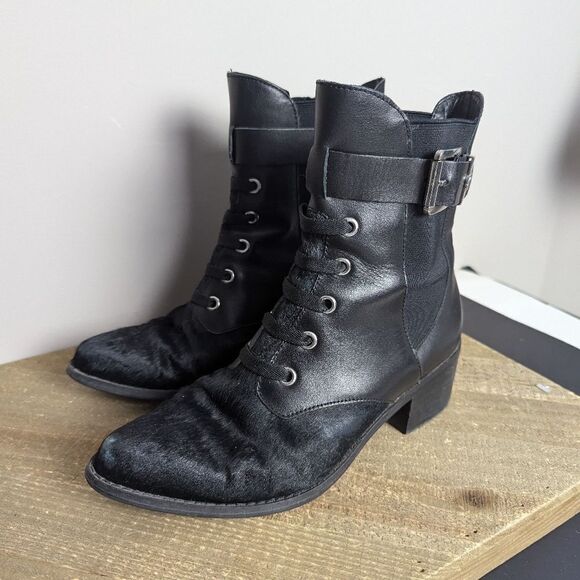 The Wishbone collection Women's black ankle booties pony leather 6 - Picture 2 of 11